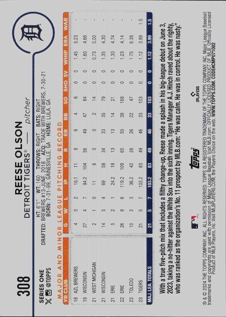 2024 Topps #308 Reese Olson