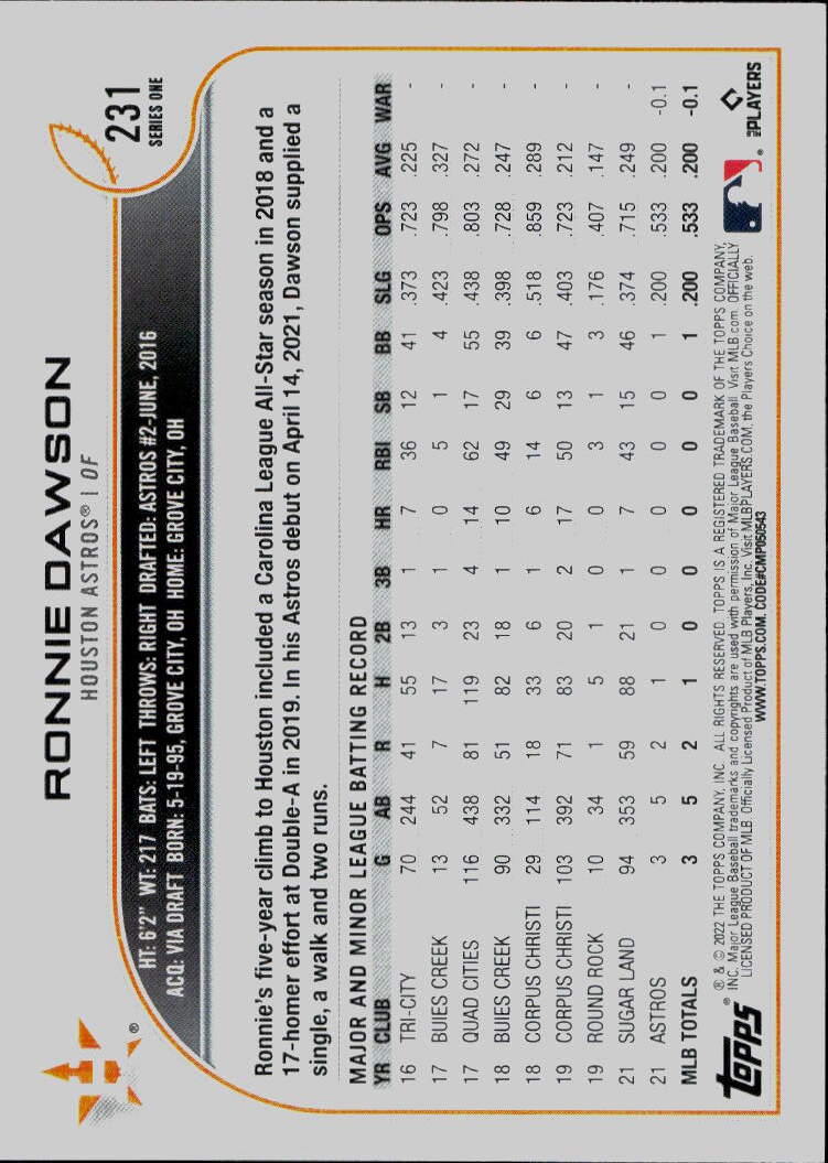 2022 Topps #231b Ronnie Dawson