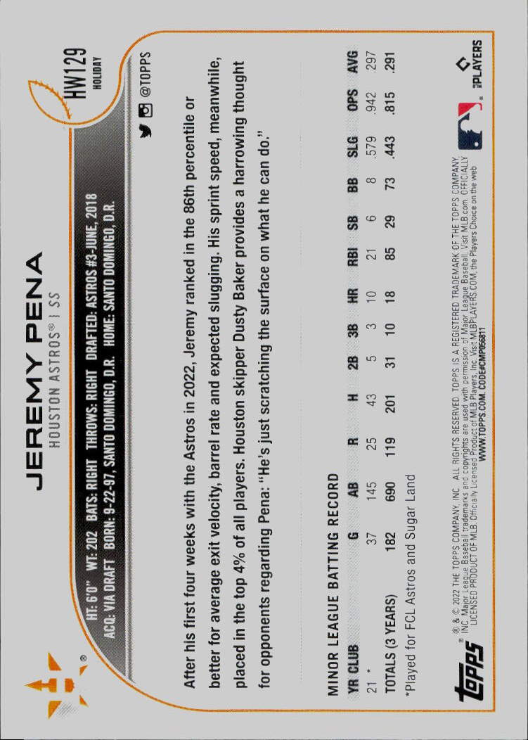 2022 Topps Holiday #HW129 Jeremy Pena