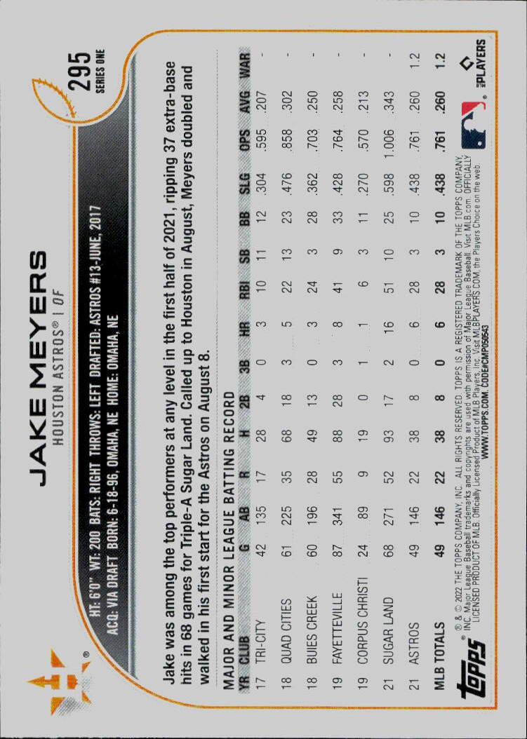 2022 Topps #295b Jake Meyers