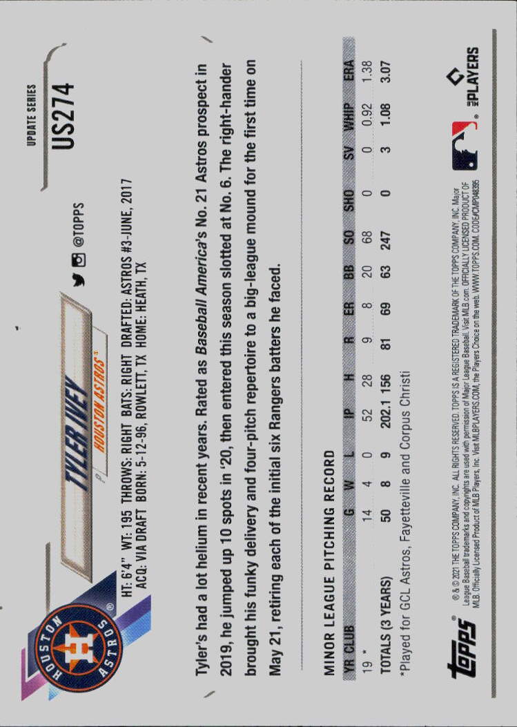 2021 Topps Update #US274 Tyler Ivey
