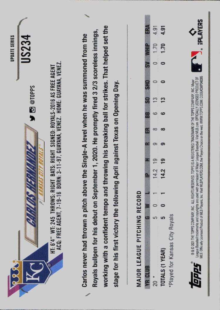 2021 Topps Update #US234 Carlos Hernandez