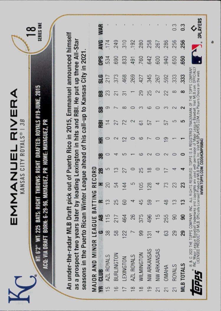 2022 Topps #18b Emmanuel Rivera