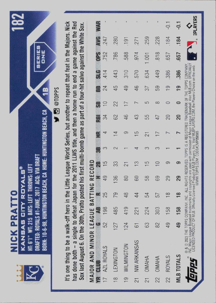 2023 Topps #182 Nick Pratto