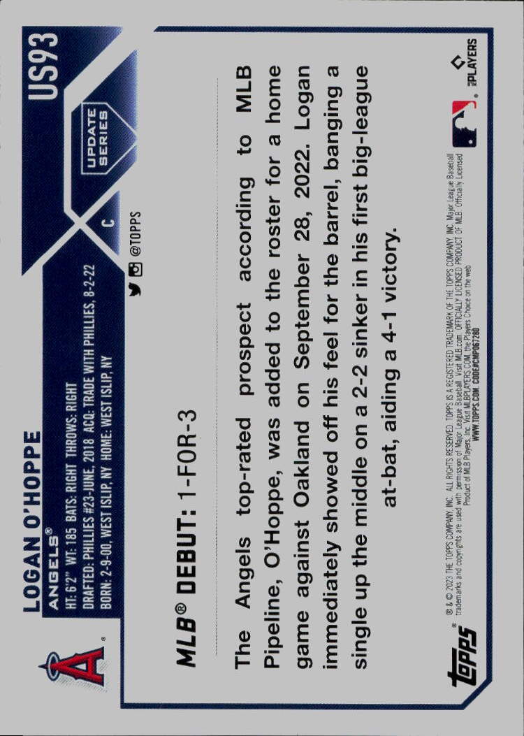 2023 Topps Update #US93 Logan O'Hoppe