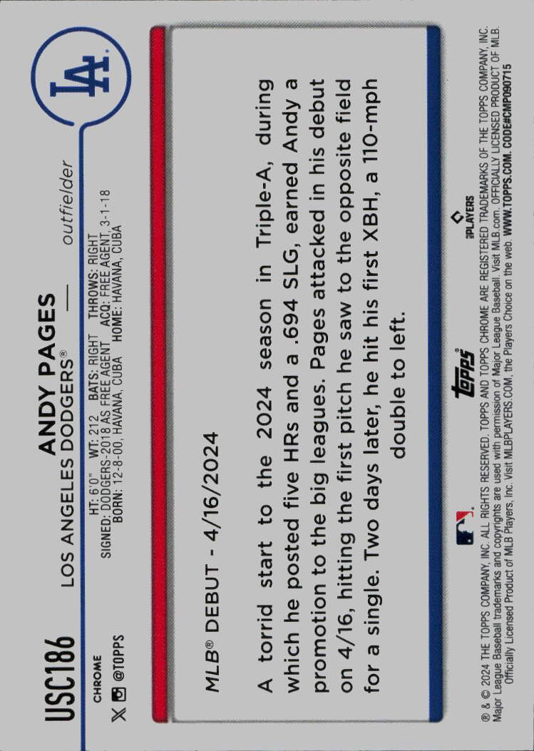 2024 Topps Chrome Update #USC186 Andy Pages