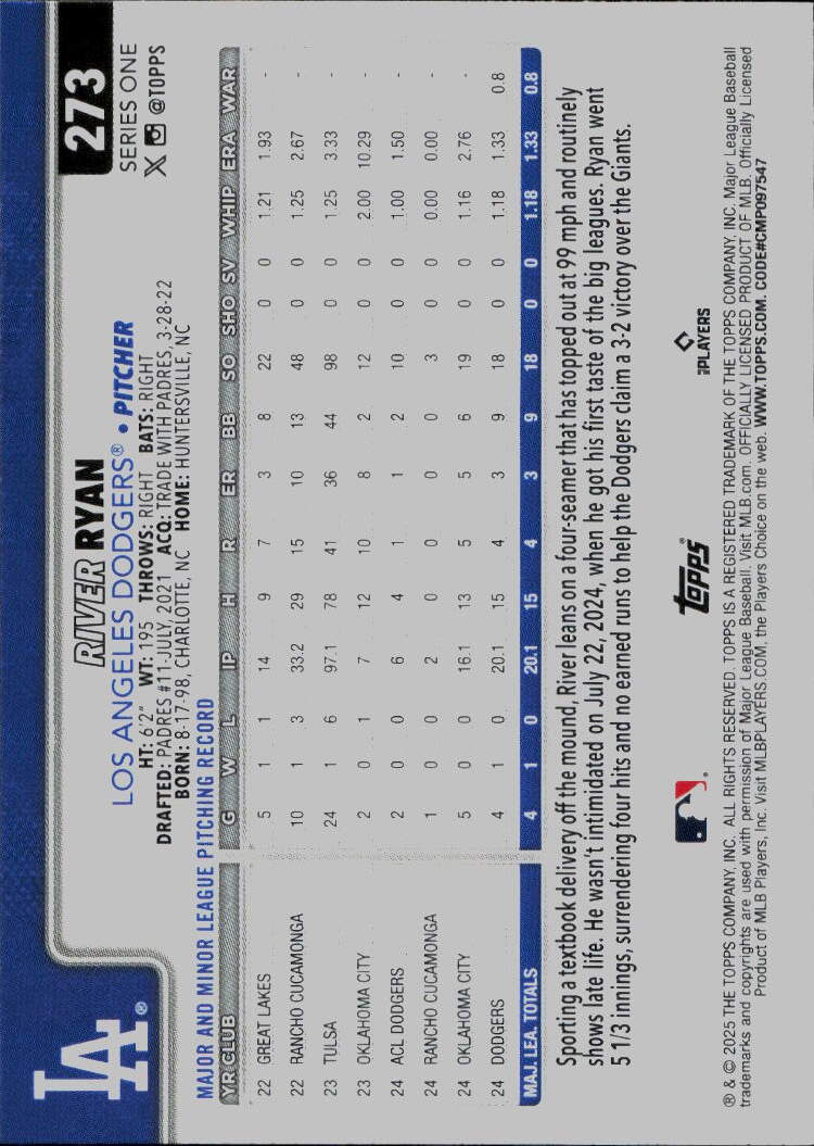 2025 Topps #273 River Ryan