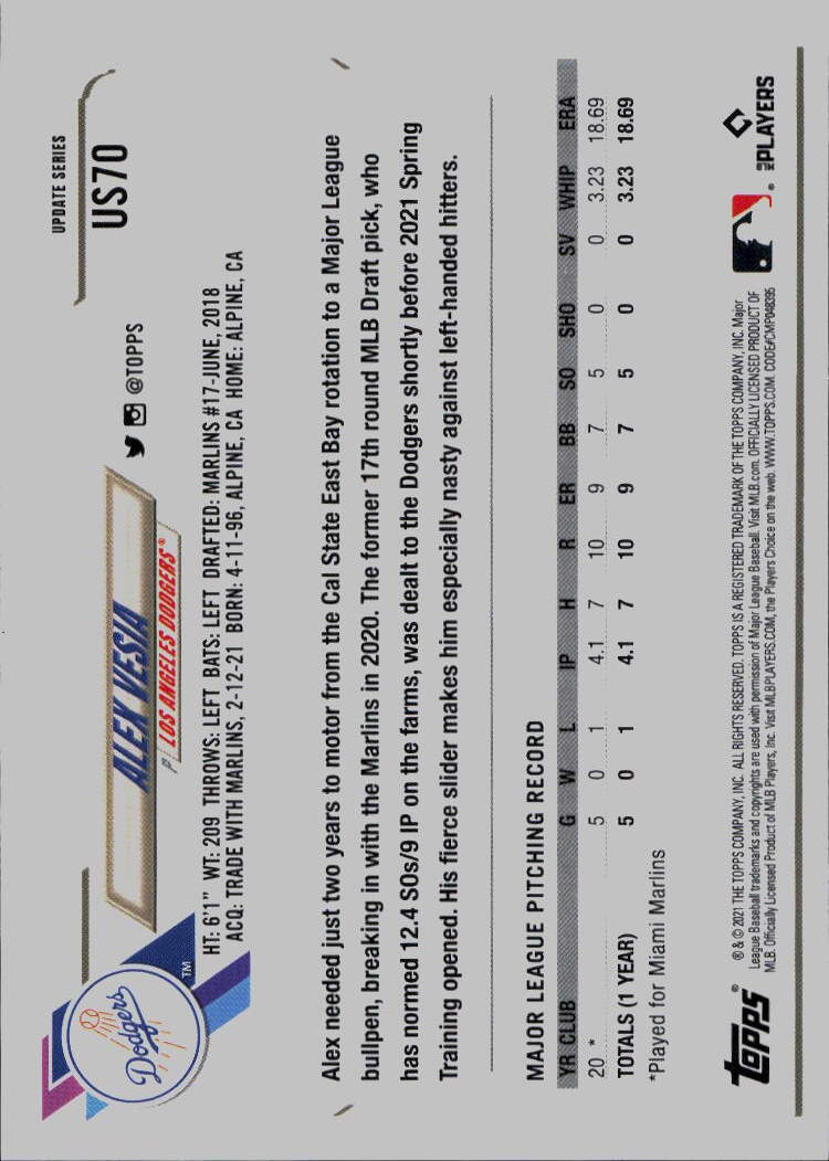 2021 Topps Update #US70 Alex Vesia