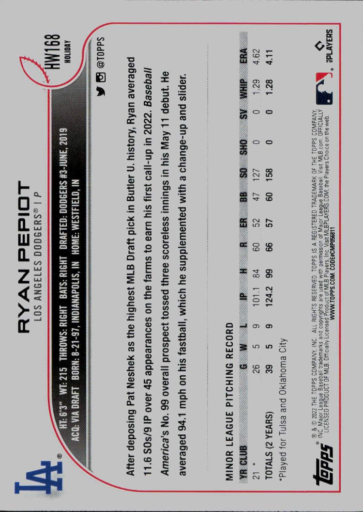 2022 Topps Holiday #HW168 Ryan Pepiot