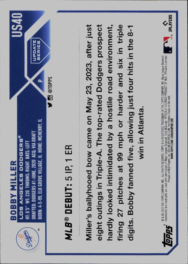 2023 Topps Update #US40 Bobby Miller