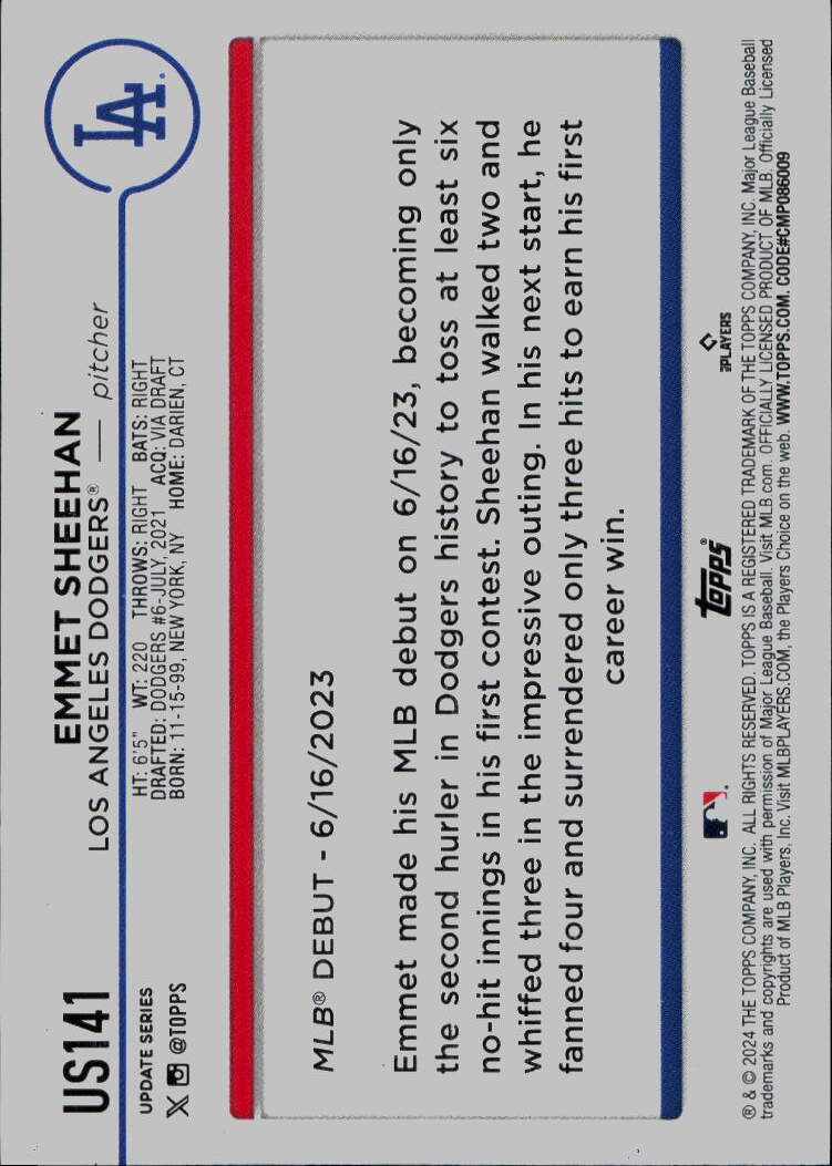 2024 Topps Update #US141 Emmet Sheehan