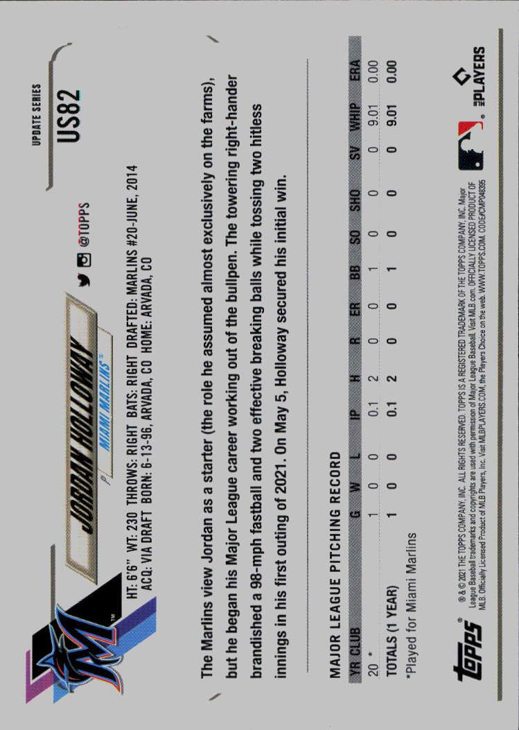 2021 Topps Update #US82 Jordan Holloway