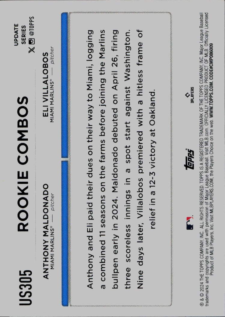 2024 Topps Update #US305 Eli Villalobos / Anthony Maldonado RCOM,