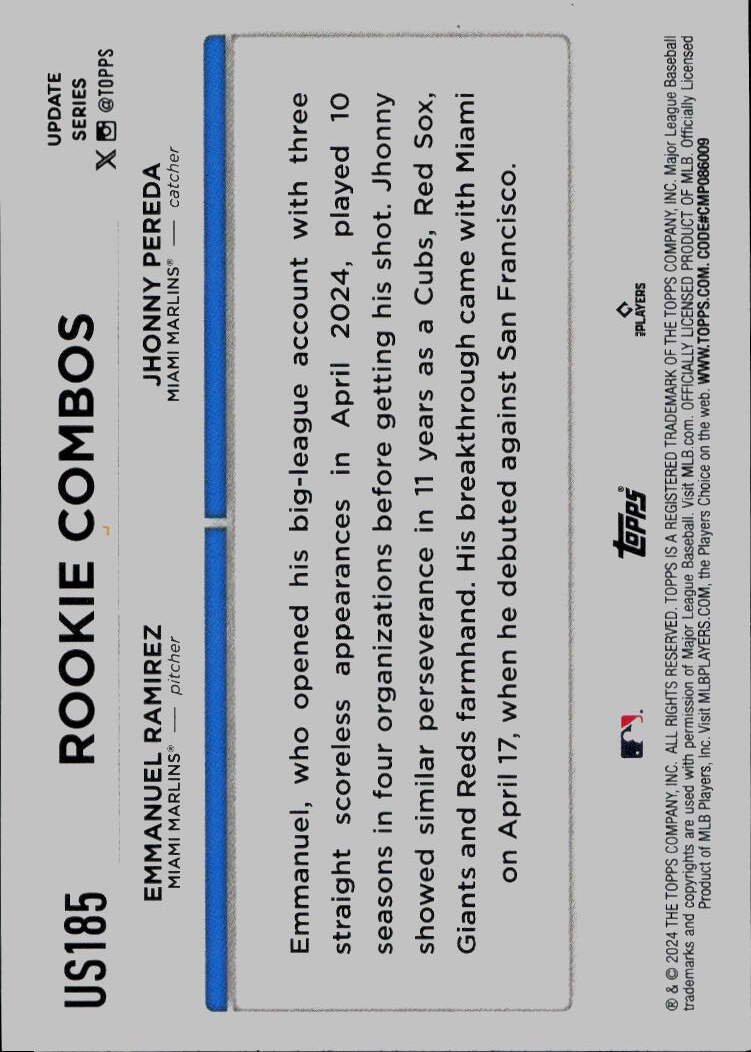 2024 Topps Update #US185 Jhonny Pereda / Emmanuel Ramirez RCOM,