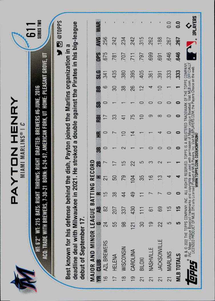 2022 Topps #611 Payton Henry