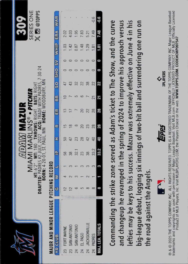 2025 Topps #309 Adam Mazur