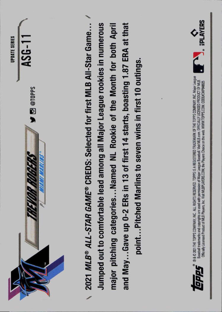 2021 Topps Update #ASG-11 Trevor Rogers 2021 MLB All-Stars