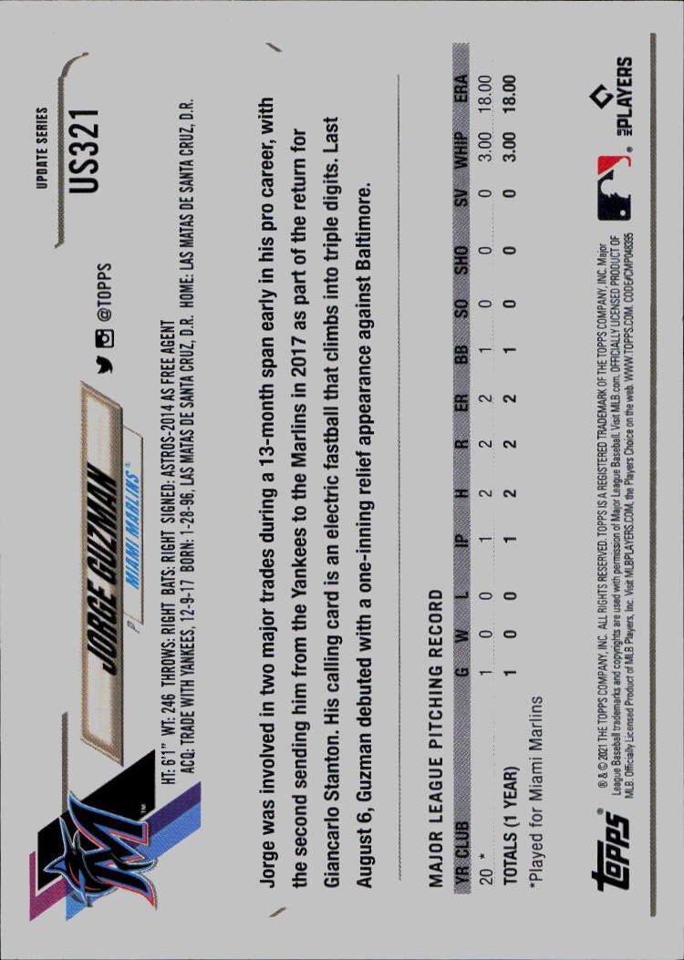 2021 Topps Update #US321 Jorge Guzman