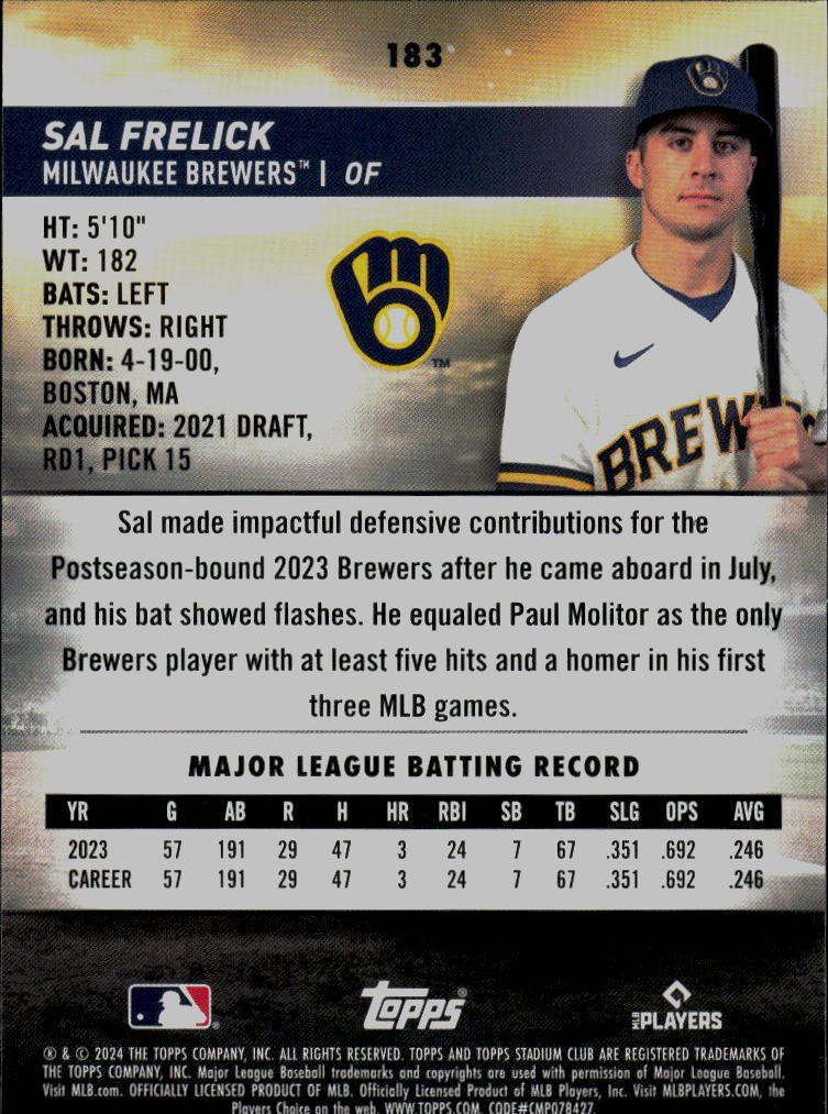 2024 Stadium Club #183 Sal Frelick