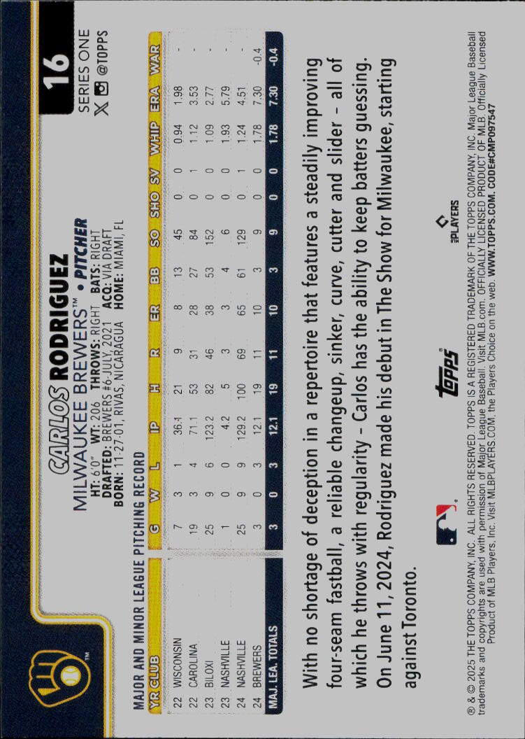 2025 Topps #16 Carlos Rodriguez
