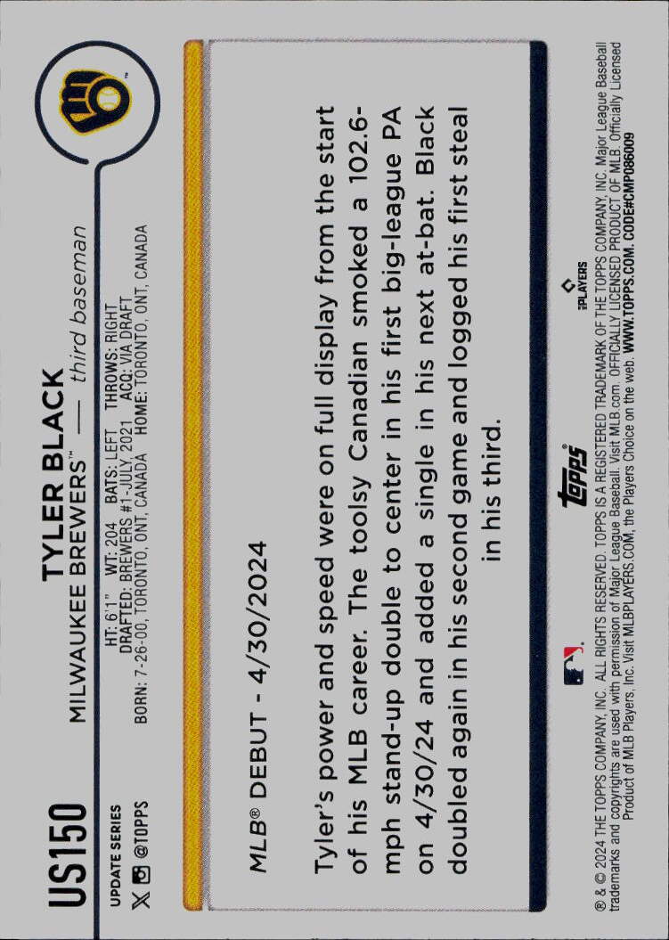 2024 Topps Update #US150 Tyler Black
