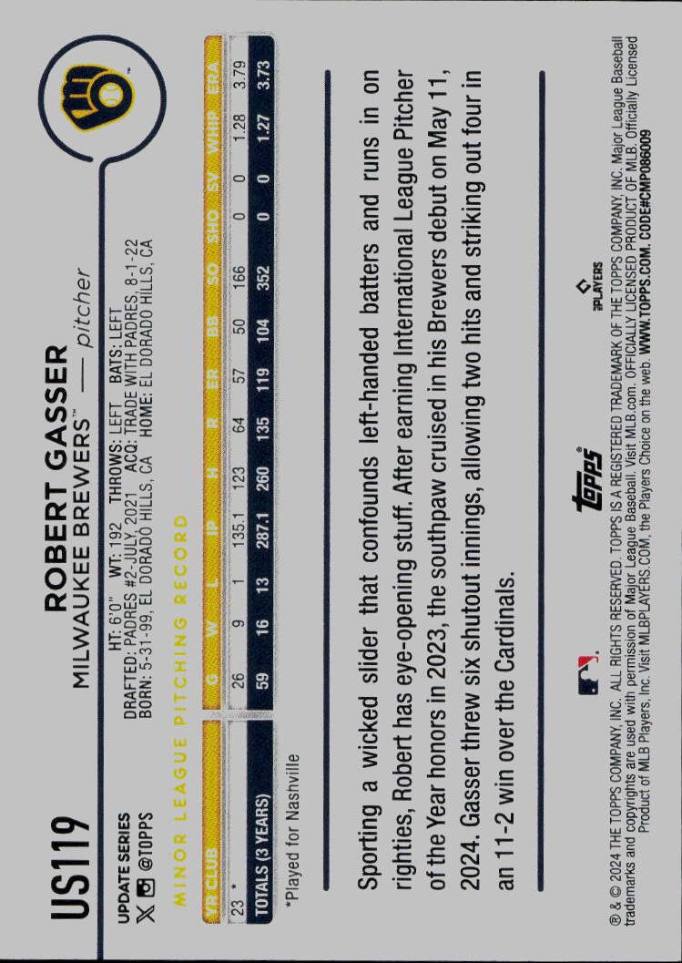 2024 Topps Update #US119 Robert Gasser