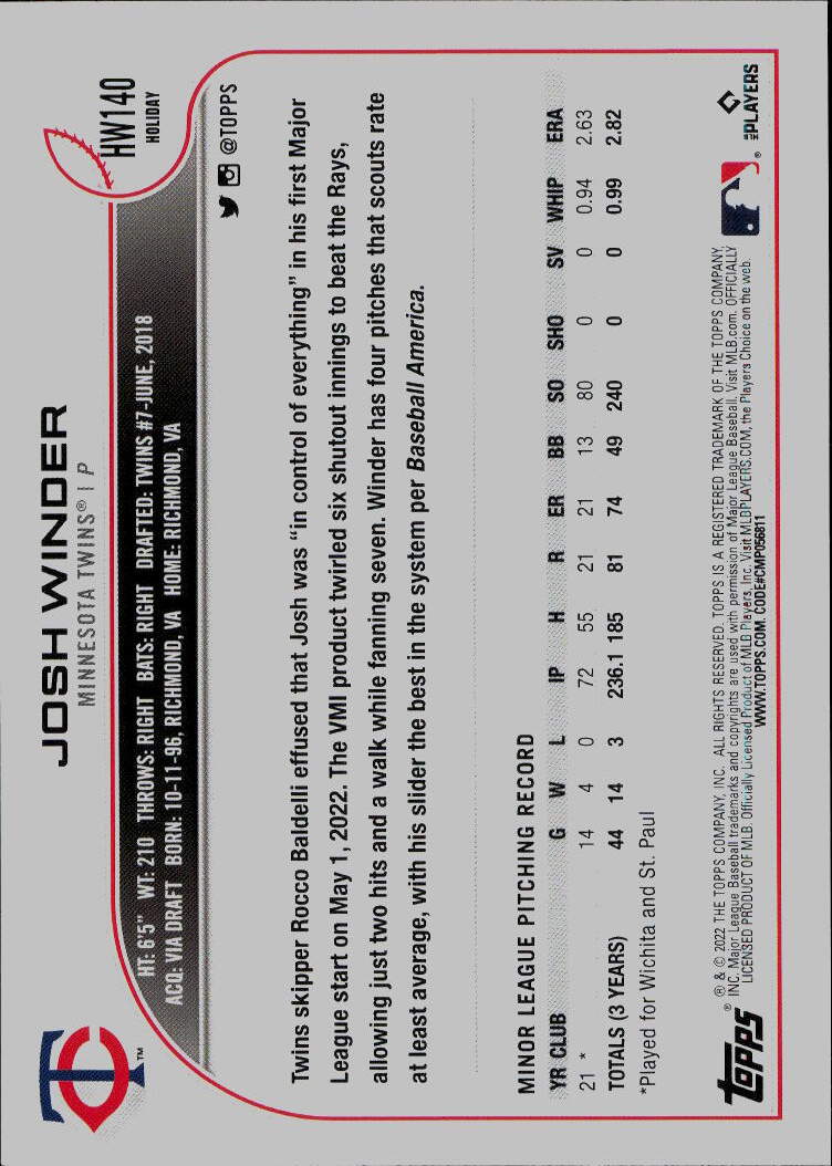 2022 Topps Holiday #HW140 Josh Winder