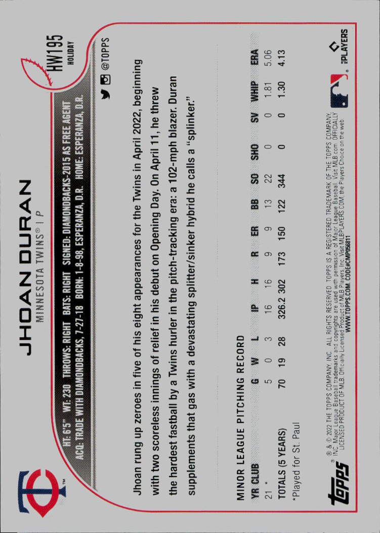 2022 Topps Holiday #HW195 Jhoan Duran