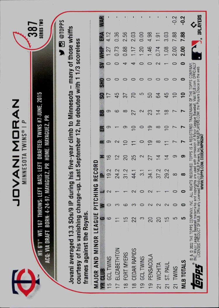 2022 Topps #387 Jovani Moran