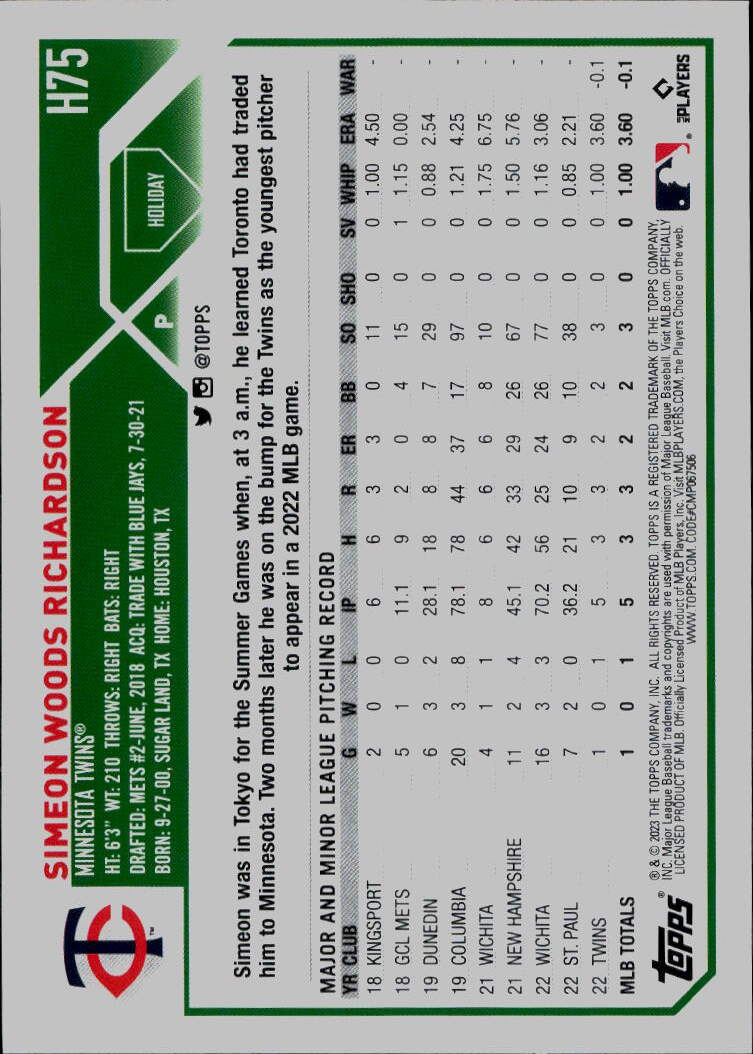 2023 Topps Holiday #H75 Simeon Woods Richardson