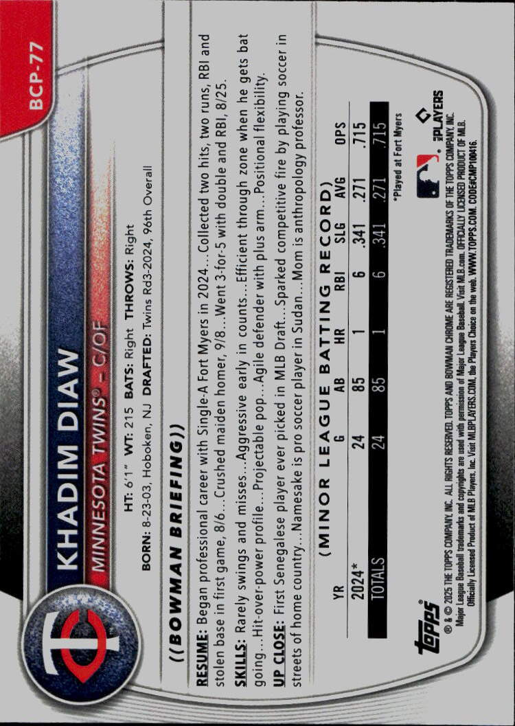 2025 Bowman #BCP-77 Khadim Diaw Chrome Prospects
