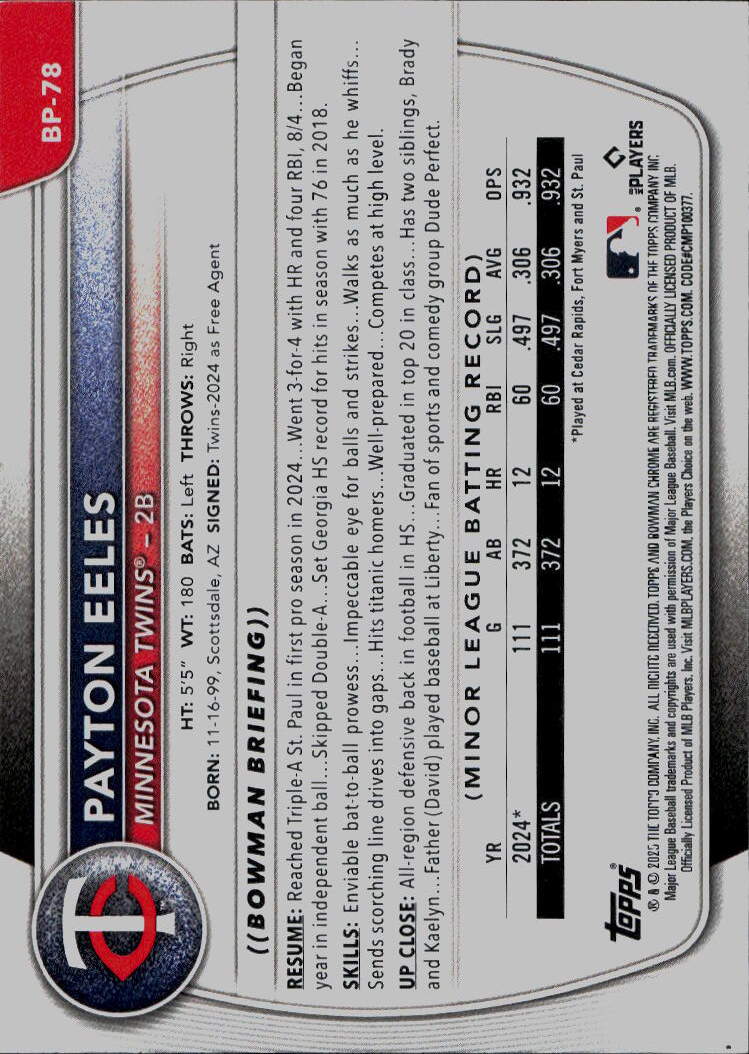 2025 Bowman #BP-78 Payton Eeles Prospects