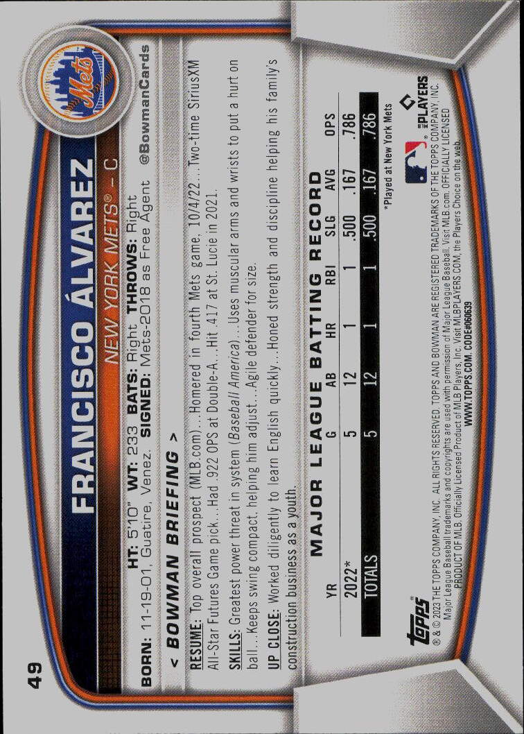 2023 Bowman #49 Francisco Alvarez