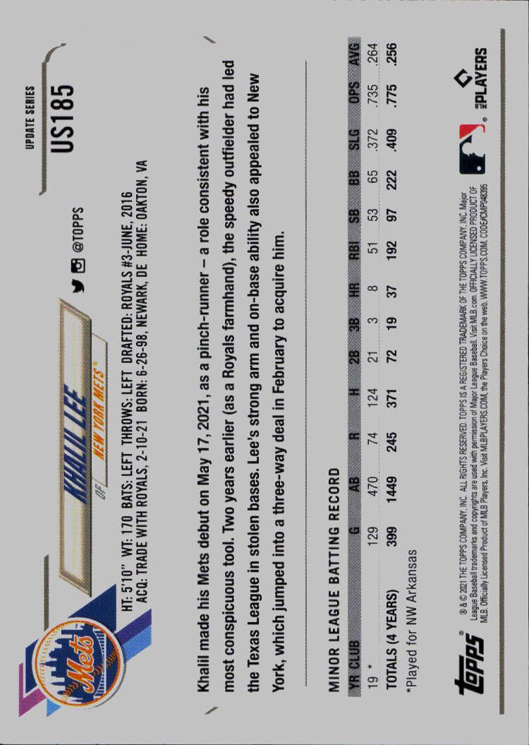 2021 Topps Update #US185 Khalil Lee