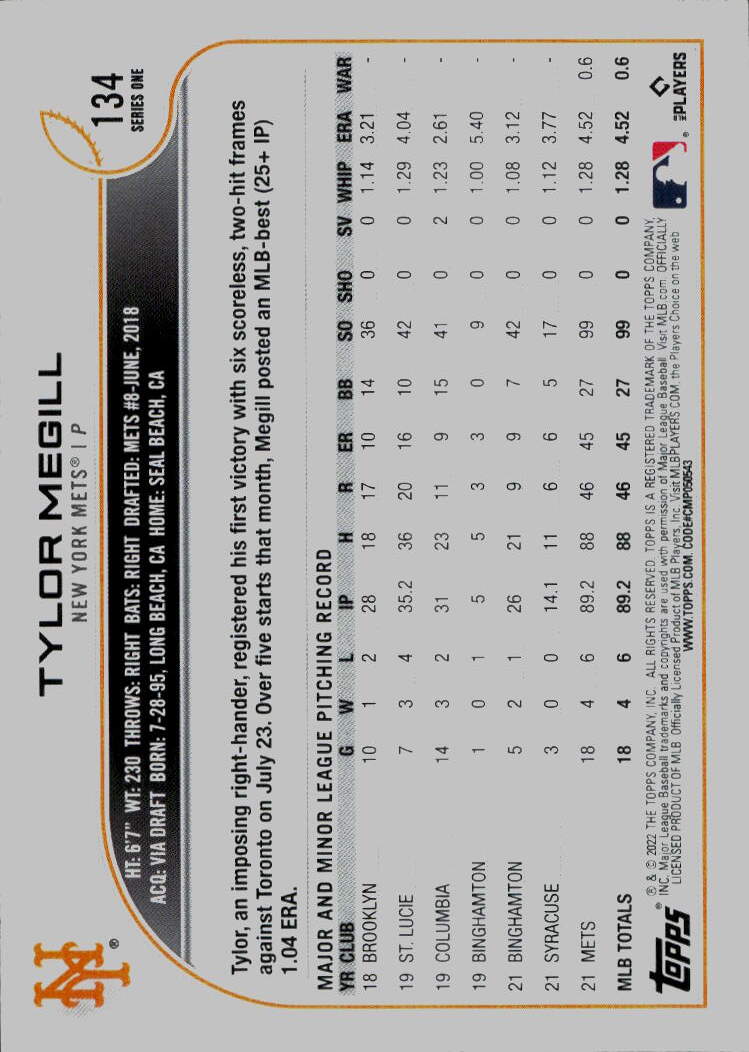 2022 Topps #134b Tylor Megill