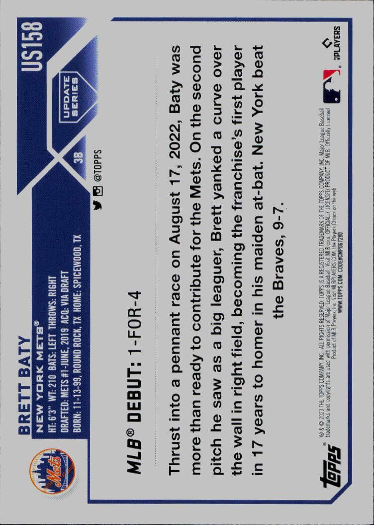 2023 Topps Update #US158 Brett Baty
