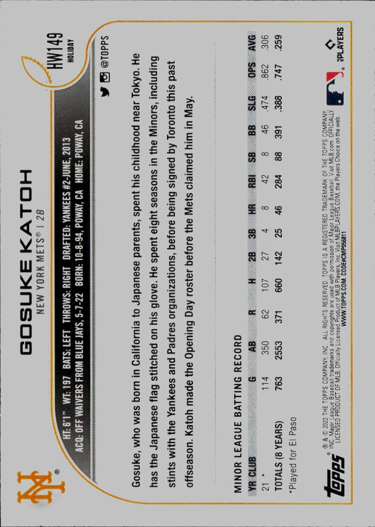 2022 Topps Holiday #HW149 Gosuke Katoh