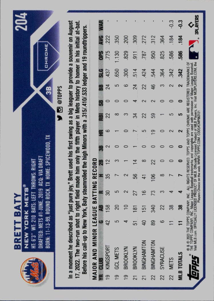 2023 Topps Chrome #204 Brett Baty