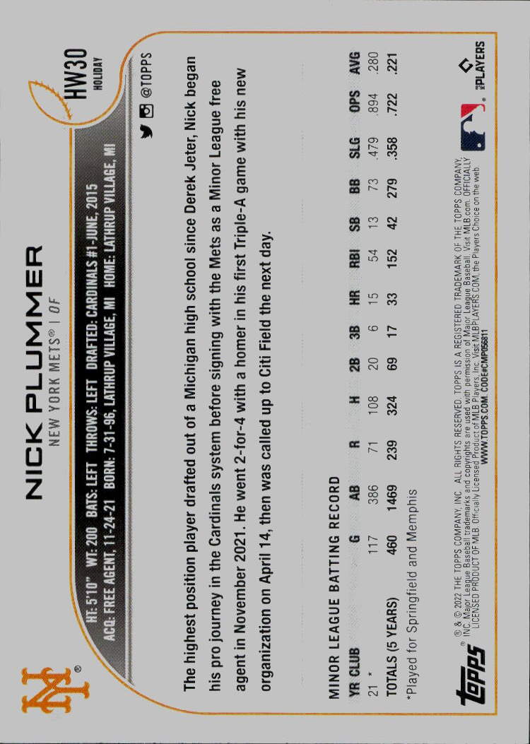 2022 Topps Holiday #HW30 Nick Plummer