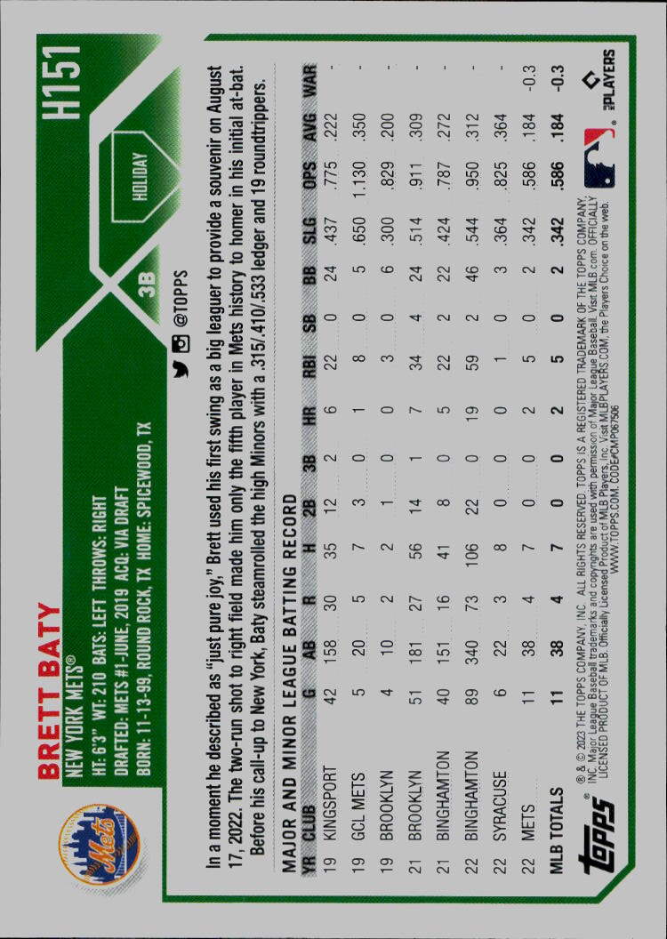 2023 Topps Holiday #H151 Brett Baty