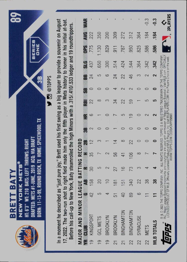 2023 Topps #89 Brett Baty