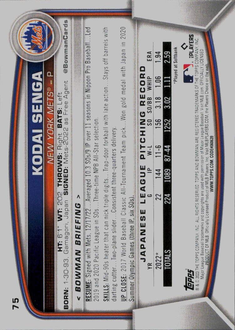 2023 Bowman #75 Kodai Senga