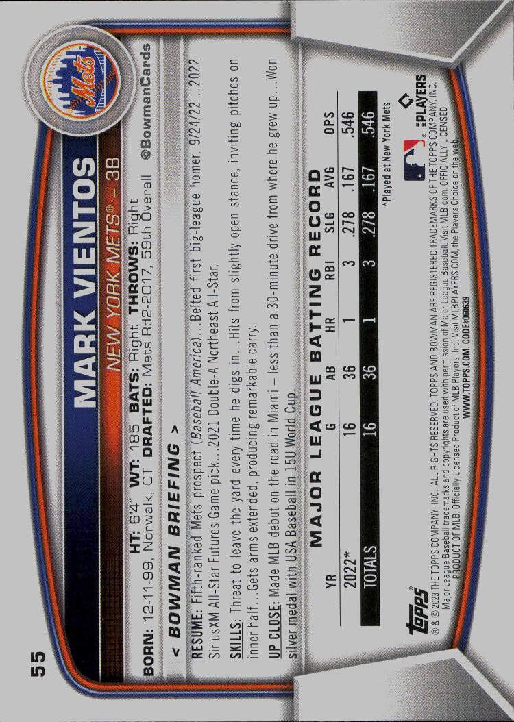 2023 Bowman #55 Mark Vientos