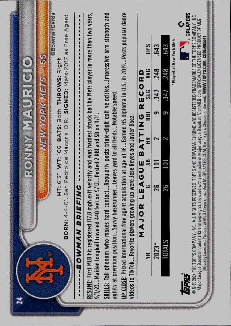 2024 Bowman Chrome #24 Ronny Mauricio