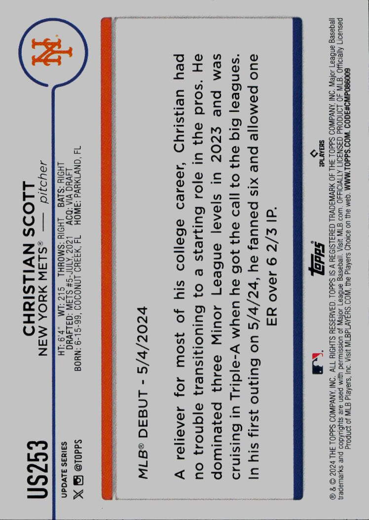 2024 Topps Update #US253 Christian Scott