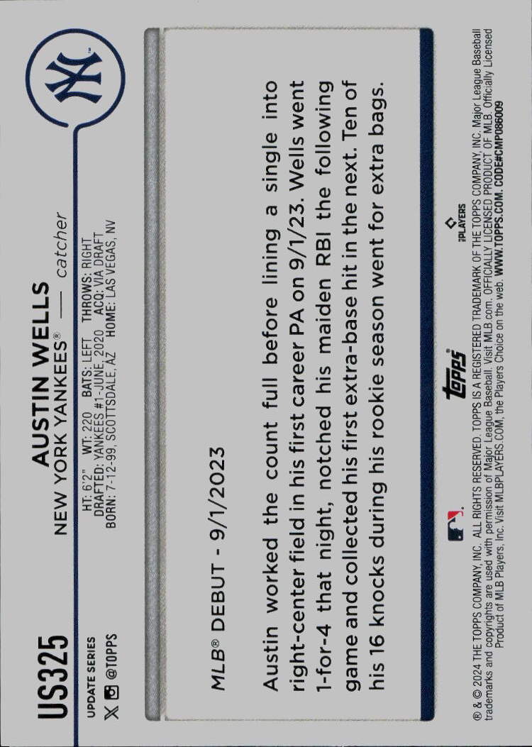 2024 Topps Update #US325 Austin Wells