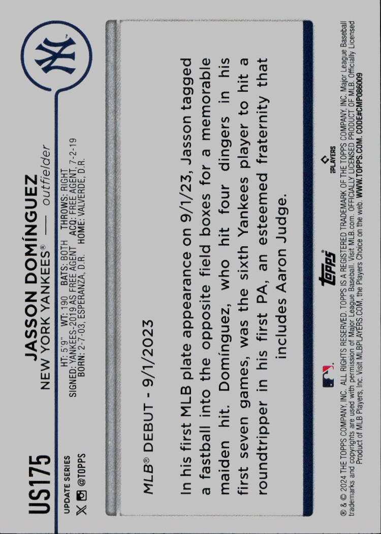 2024 Topps Update #US175 Jasson Domínguez
