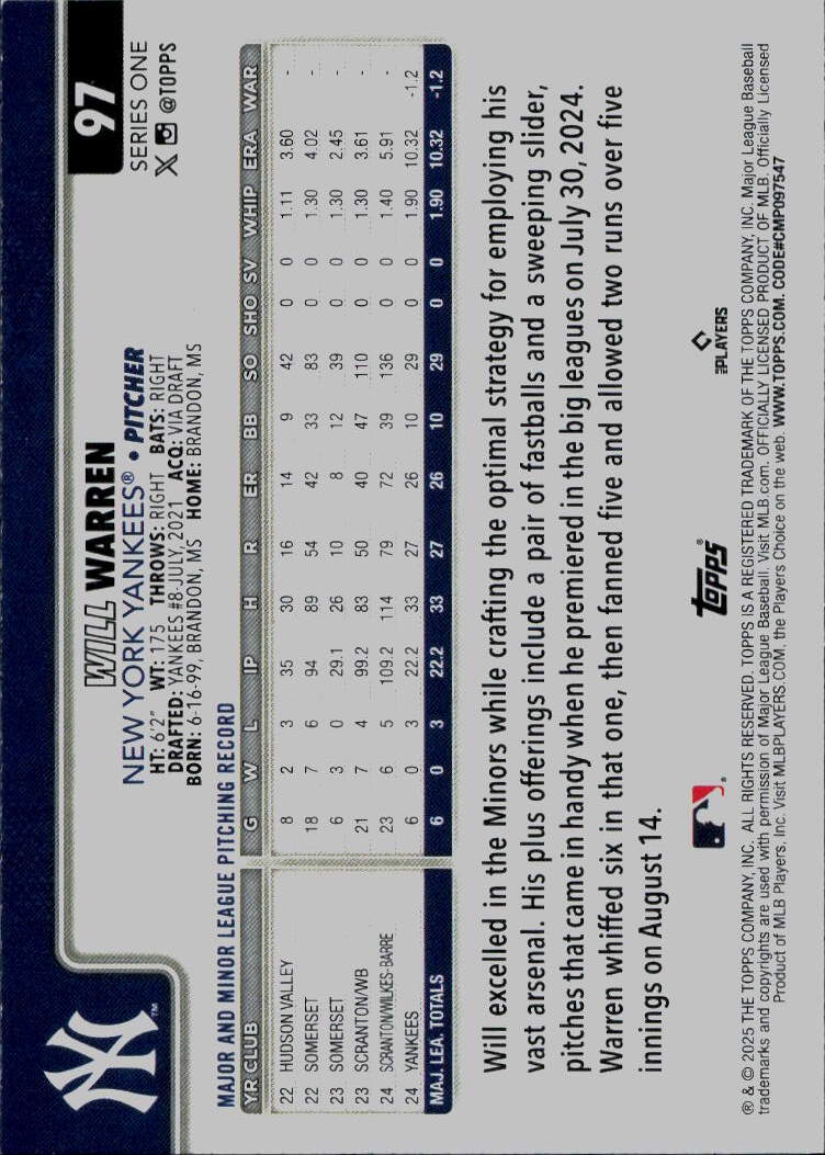 2025 Topps #97 Will Warren
