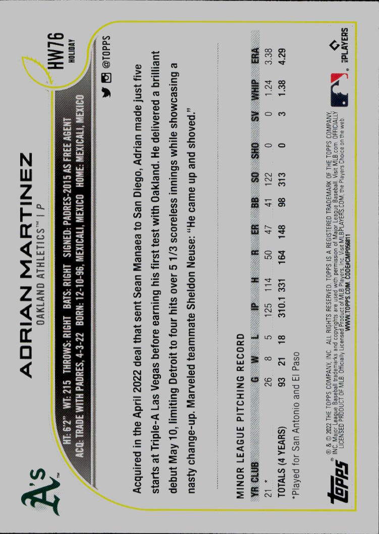 2022 Topps Holiday #HW76 Adrian Martinez