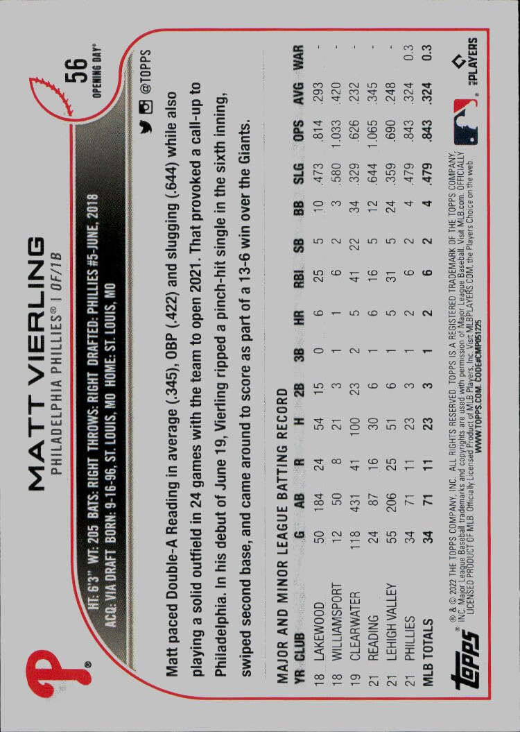 2022 Topps Opening Day #56 Matt Vierling